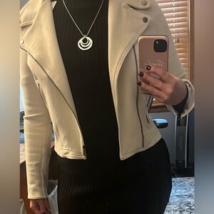 EUC Women's Cream Faux Suede Moto Jacket